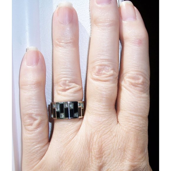 STAINLESS STEEL Sea Blue CZ Art Deco Band Ring - Picture 11 of 16